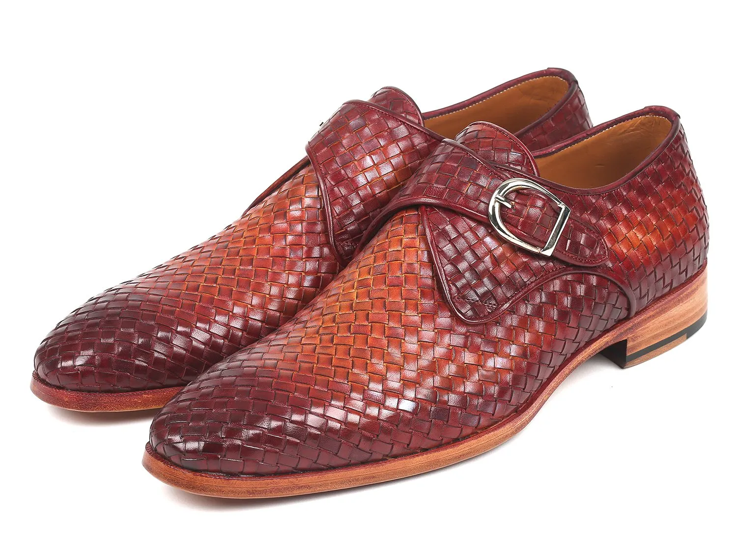 Paul Parkman Reddish Brown Woven Leather Monkstraps