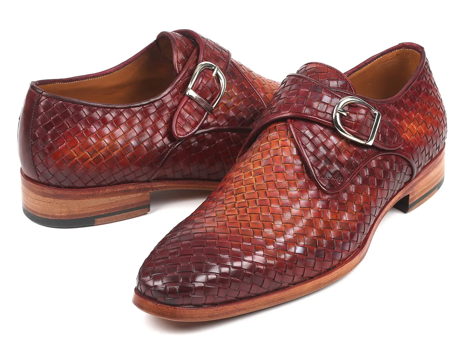 Paul Parkman Reddish Brown Woven Leather Monkstraps