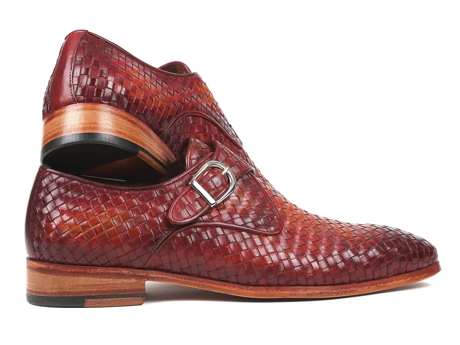 Paul Parkman Reddish Brown Woven Leather Monkstraps