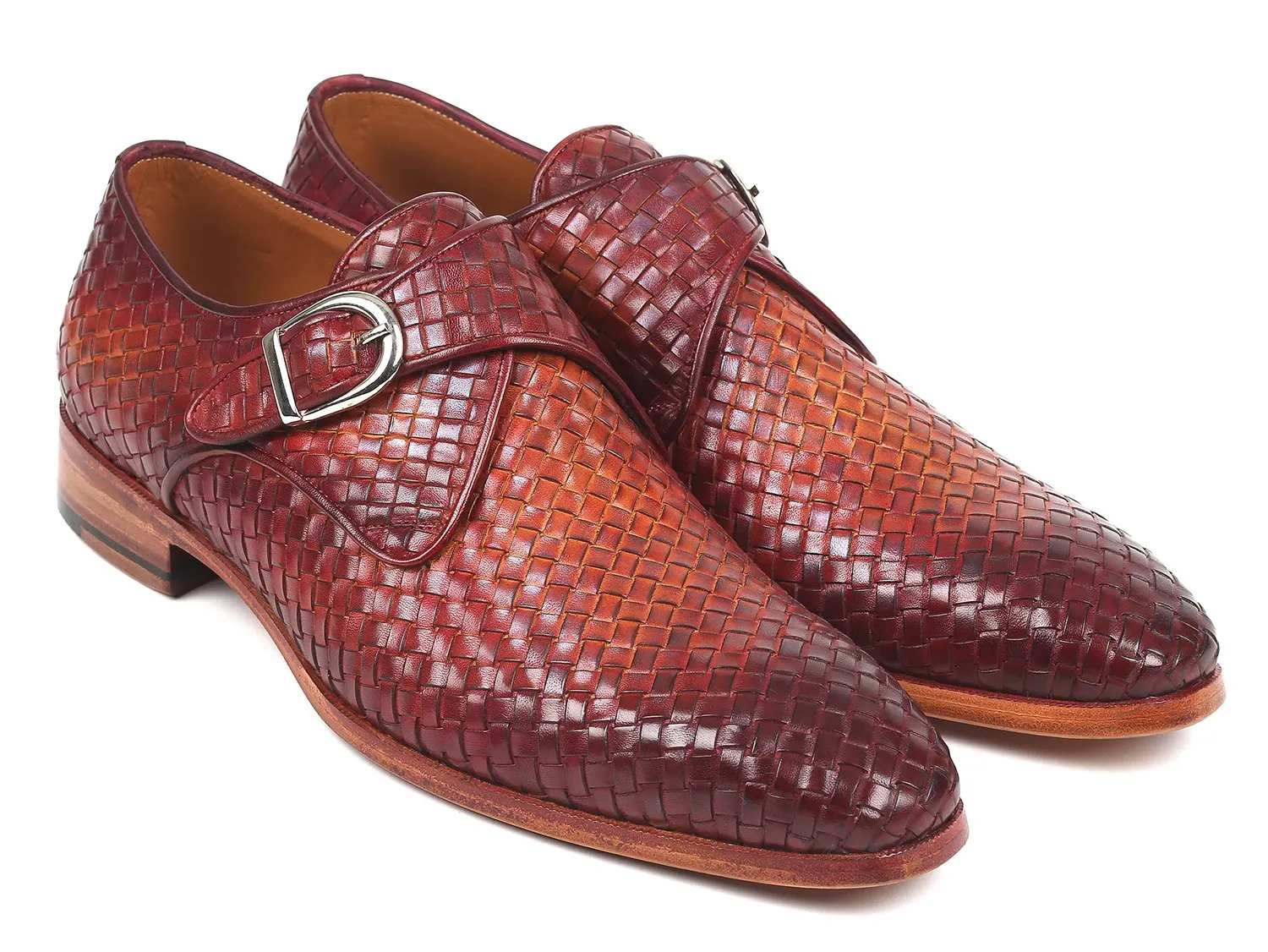 Paul Parkman Reddish Brown Woven Leather Monkstraps