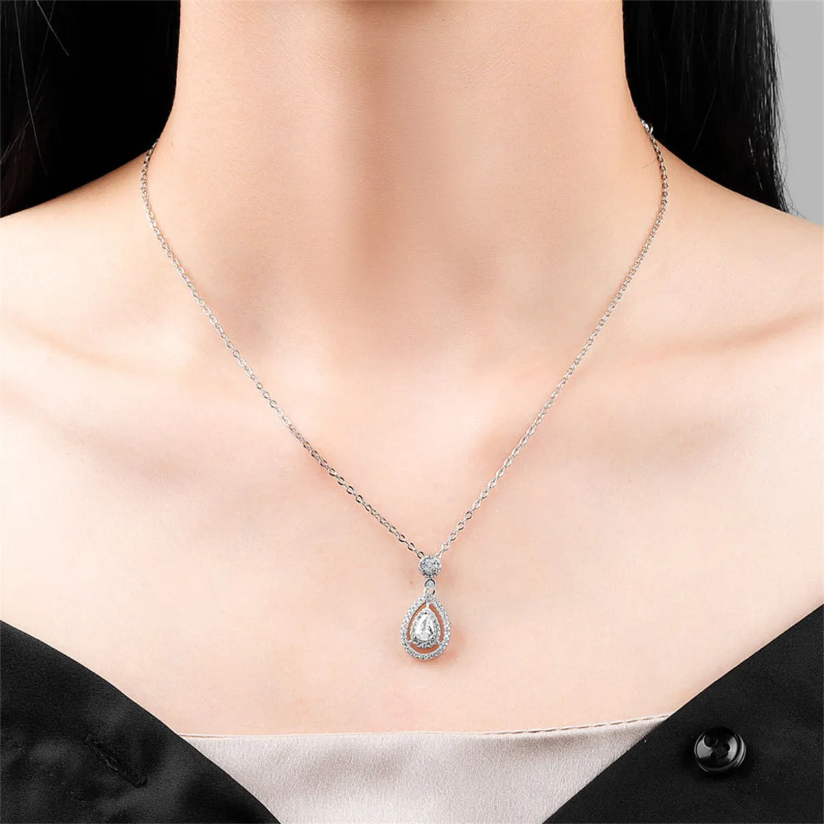 Pear Crystal & Cubic Zirconia Drop Pendant Necklace