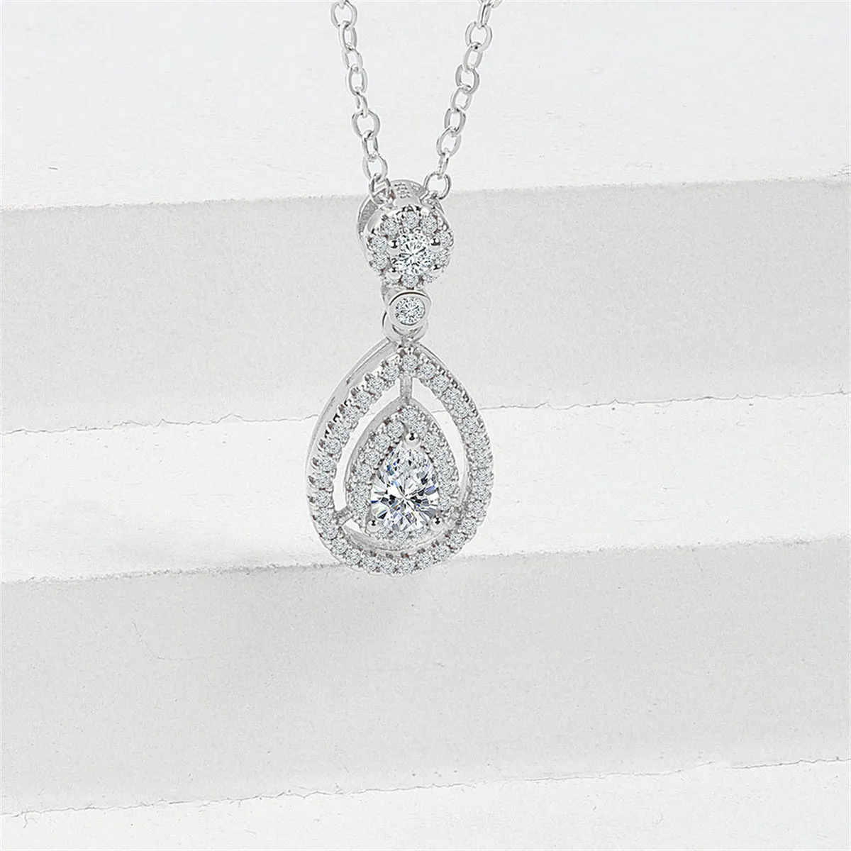 Pear Crystal & Cubic Zirconia Drop Pendant Necklace