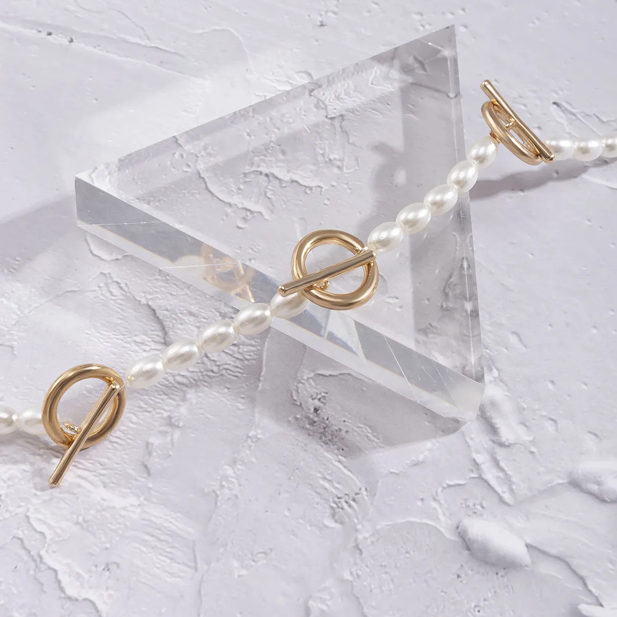 Pearl & 18K Gold-Plated Circle Bar Station Necklace