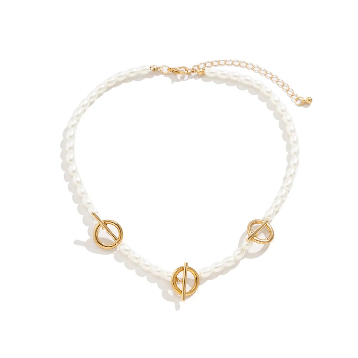 Pearl & 18K Gold-Plated Circle Bar Station Necklace