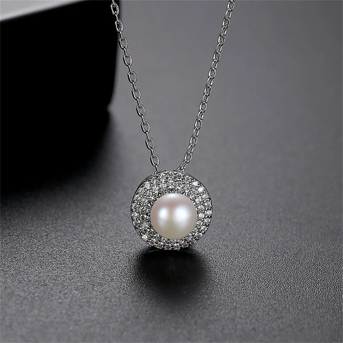 Pearl & Cubic Zirconia Silver-Plated Round Pendant Necklace
