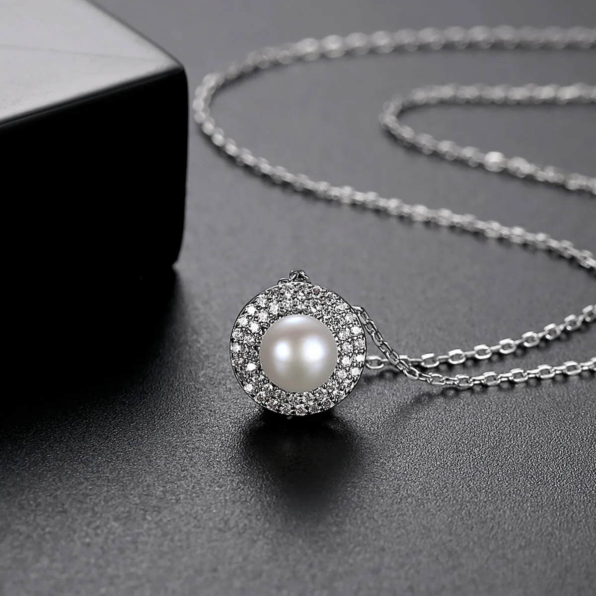 Pearl & Cubic Zirconia Silver-Plated Round Pendant Necklace