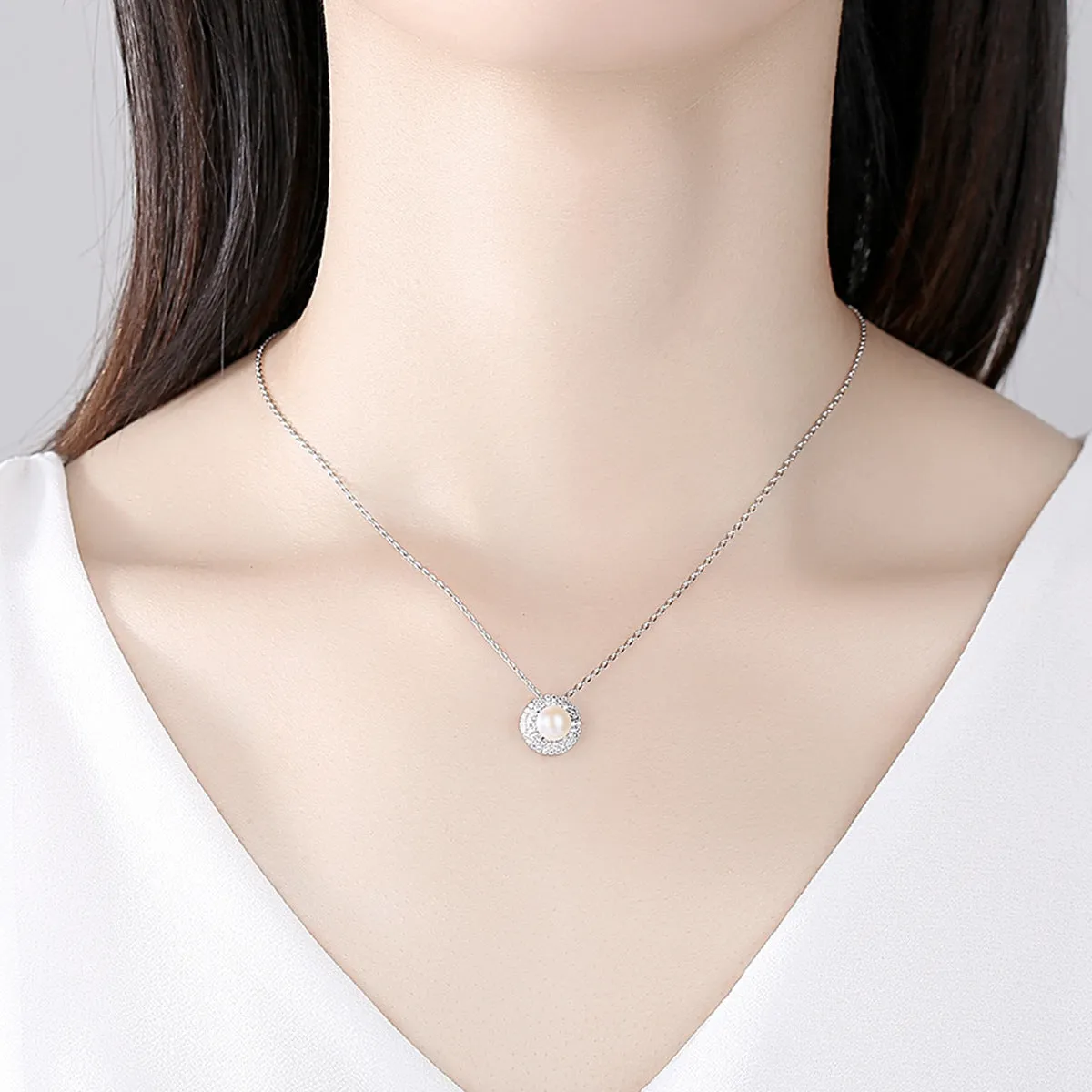 Pearl & Cubic Zirconia Silver-Plated Round Pendant Necklace