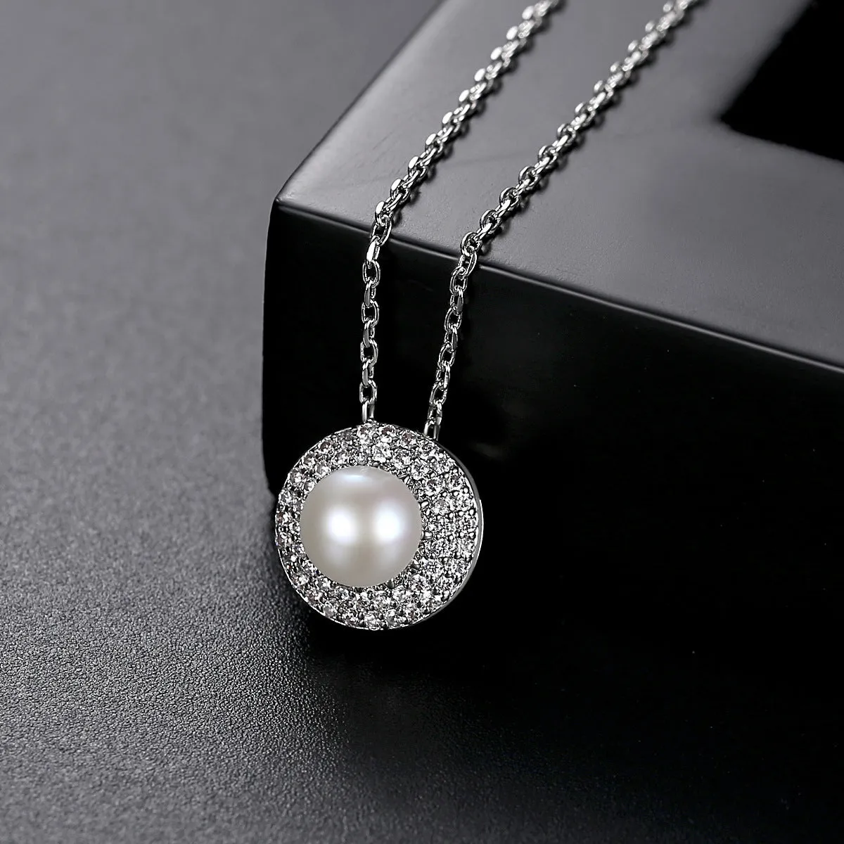 Pearl & Cubic Zirconia Silver-Plated Round Pendant Necklace