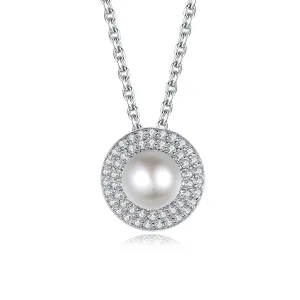 Pearl & Cubic Zirconia Silver-Plated Round Pendant Necklace