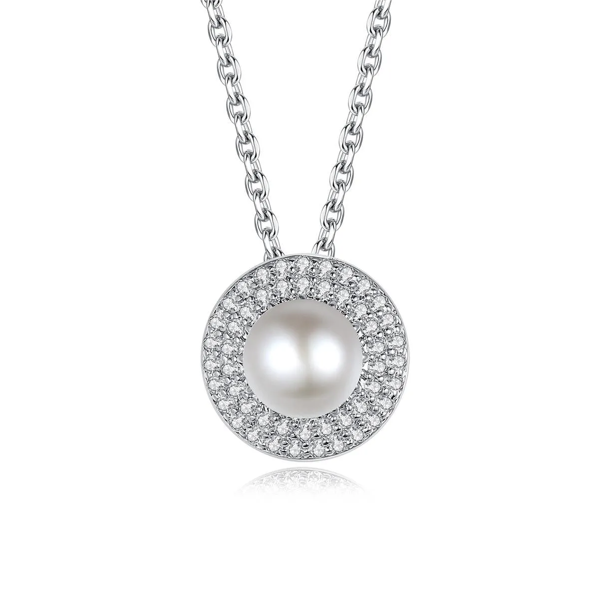 Pearl & Cubic Zirconia Silver-Plated Round Pendant Necklace