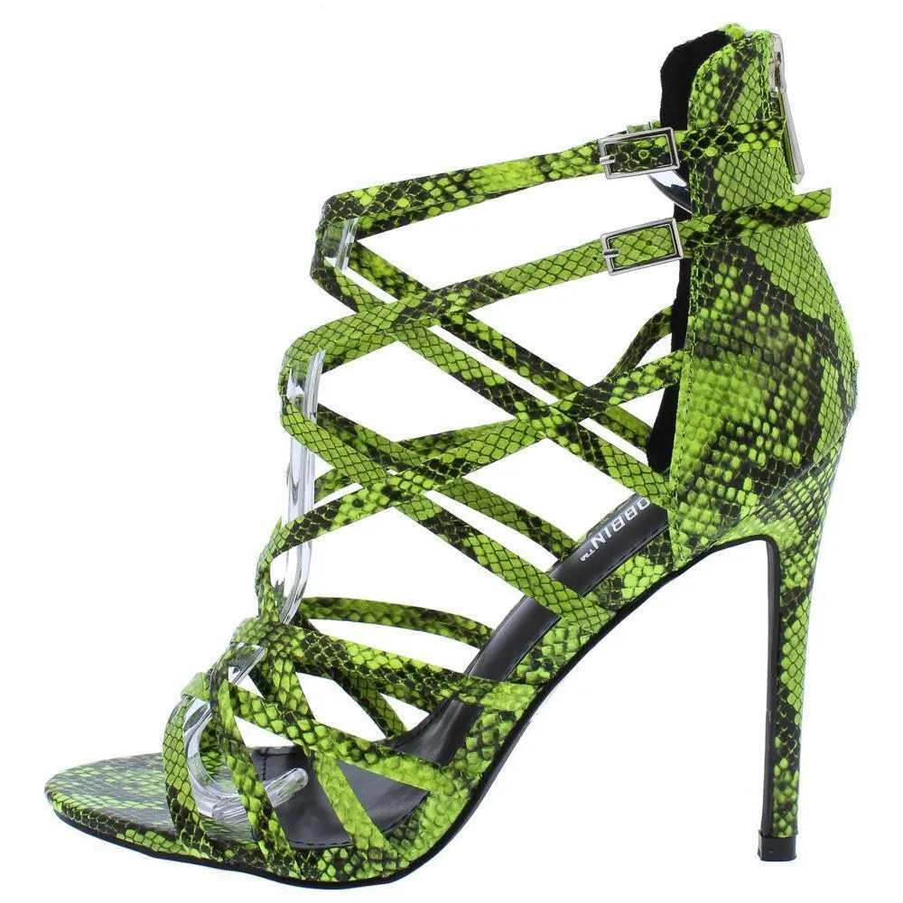Percy Snake Open-Toe Heel Sandals