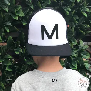 Personalised Initial Block Black/White Trucker Cap - Junior Size