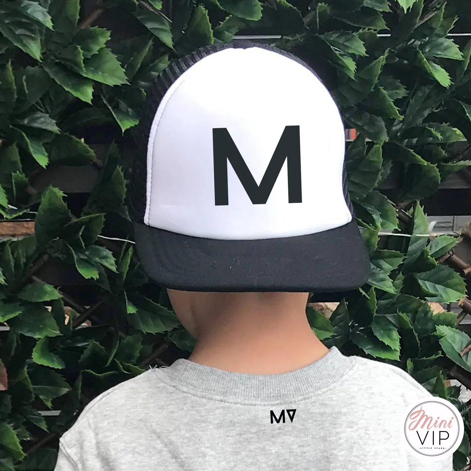 Personalised Initial Block Black/White Trucker Cap - Junior Size