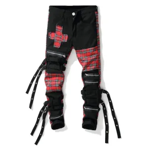 Personality Strappy Men's Jeans Straight Streetwear Pants