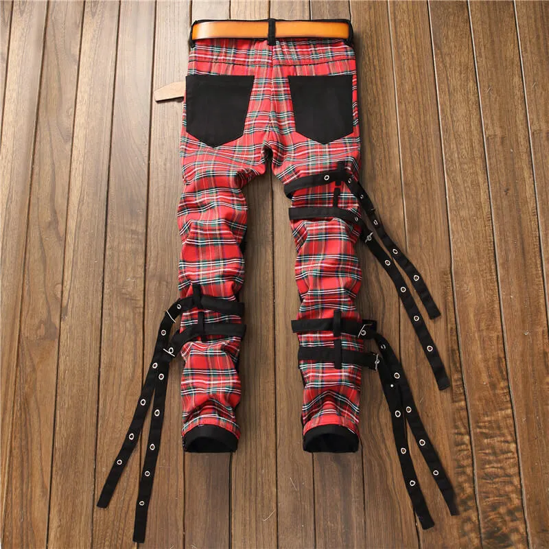 Personality Strappy Men's Jeans Straight Streetwear Pants