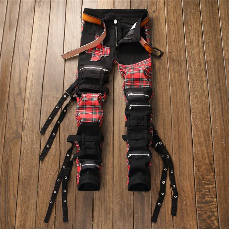 Personality Strappy Men's Jeans Straight Streetwear Pants