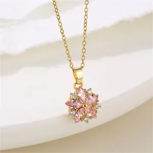 Pink Crystal & Cubic Zirconia Flower Pendant Necklace