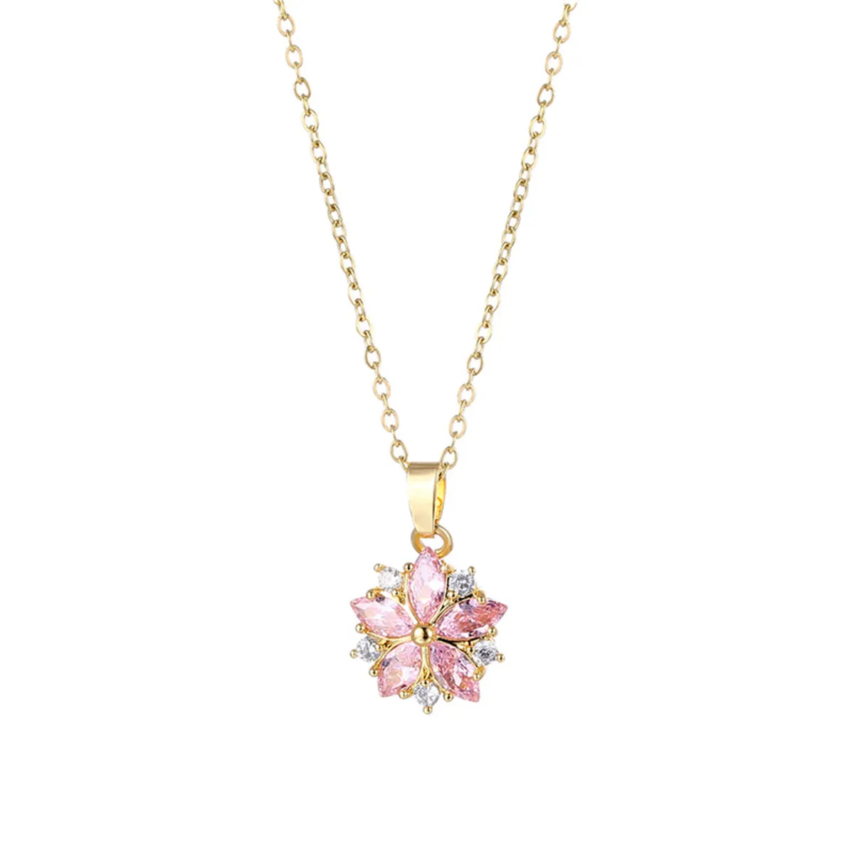 Pink Crystal & Cubic Zirconia Flower Pendant Necklace