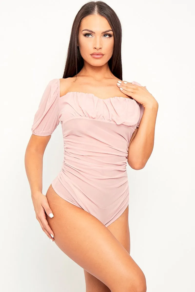 Pink Mesh Cap Sleeve Bodysuit - Aadvi