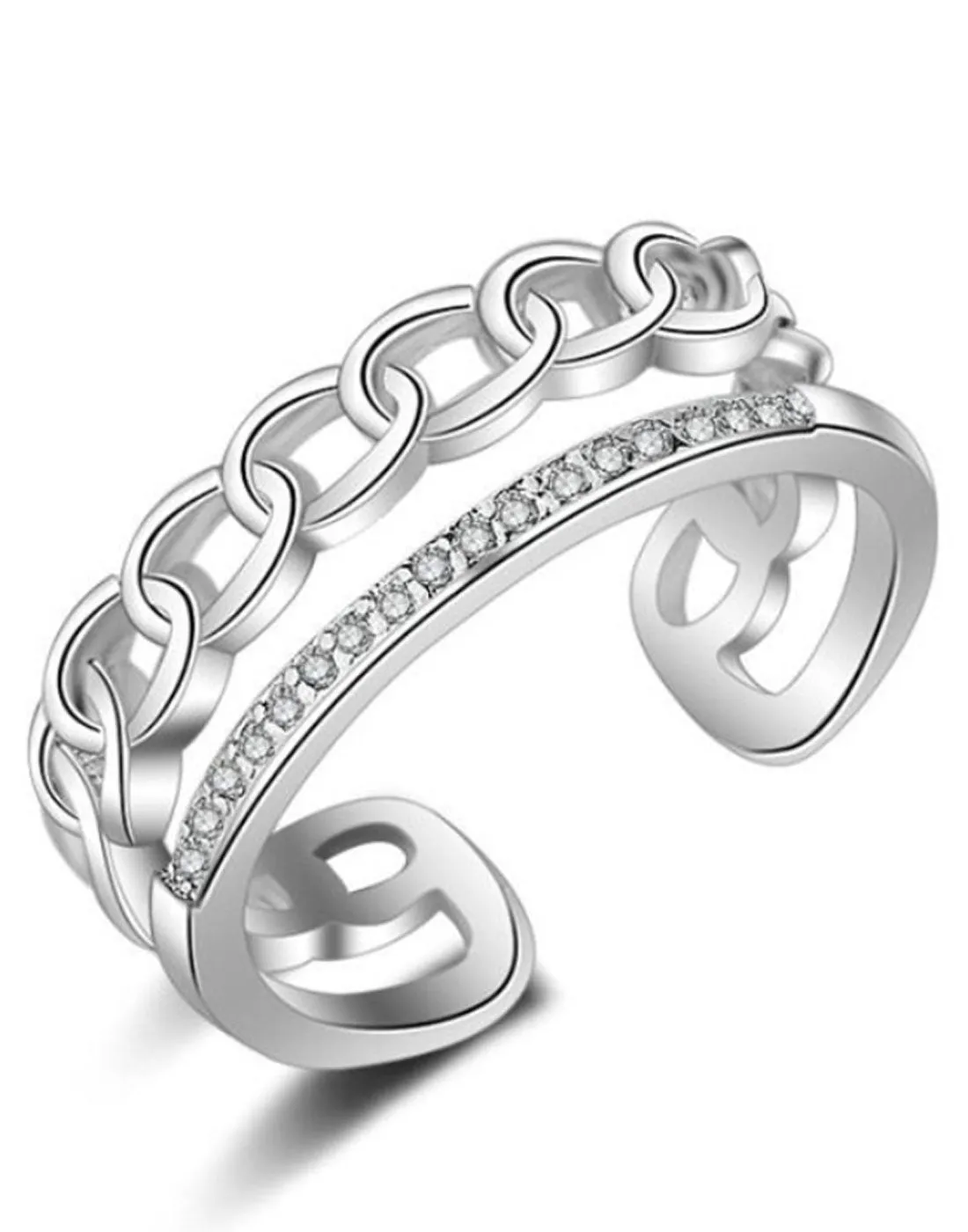 Platinum Plated Elegant Austrian Crystal Adjustable Ring