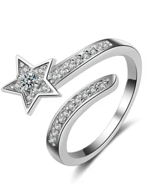Platinum Plated Elegant Austrian Crystal Adjustable Ring