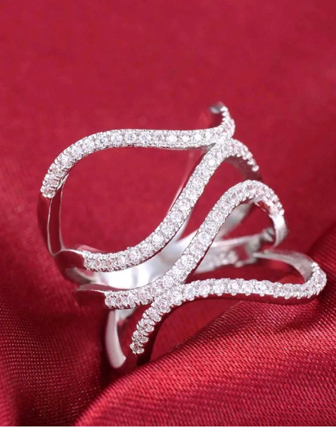 Platinum Plated Elegant Austrian Crystal Adjustable Ring