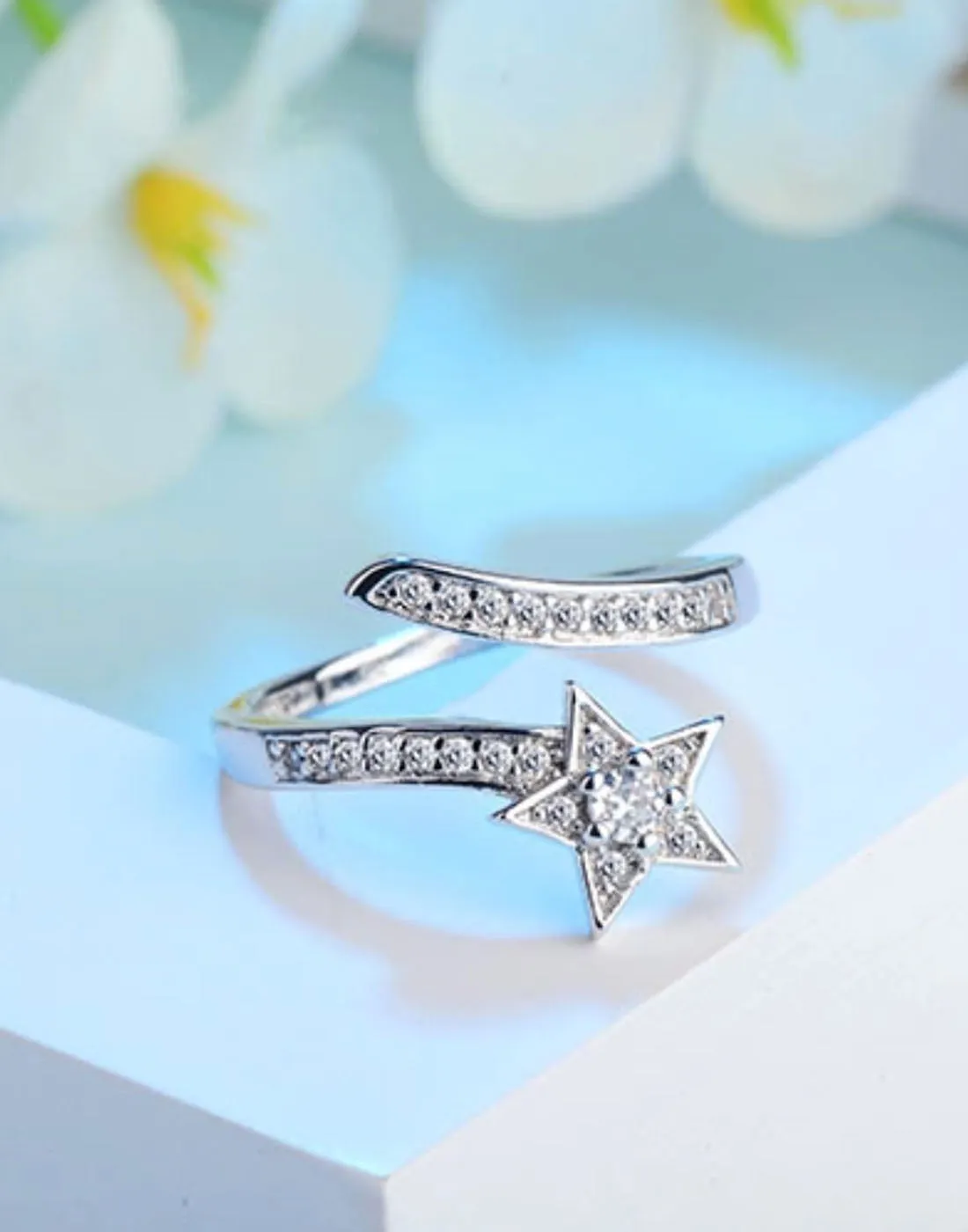 Platinum Plated Elegant Austrian Crystal Adjustable Ring