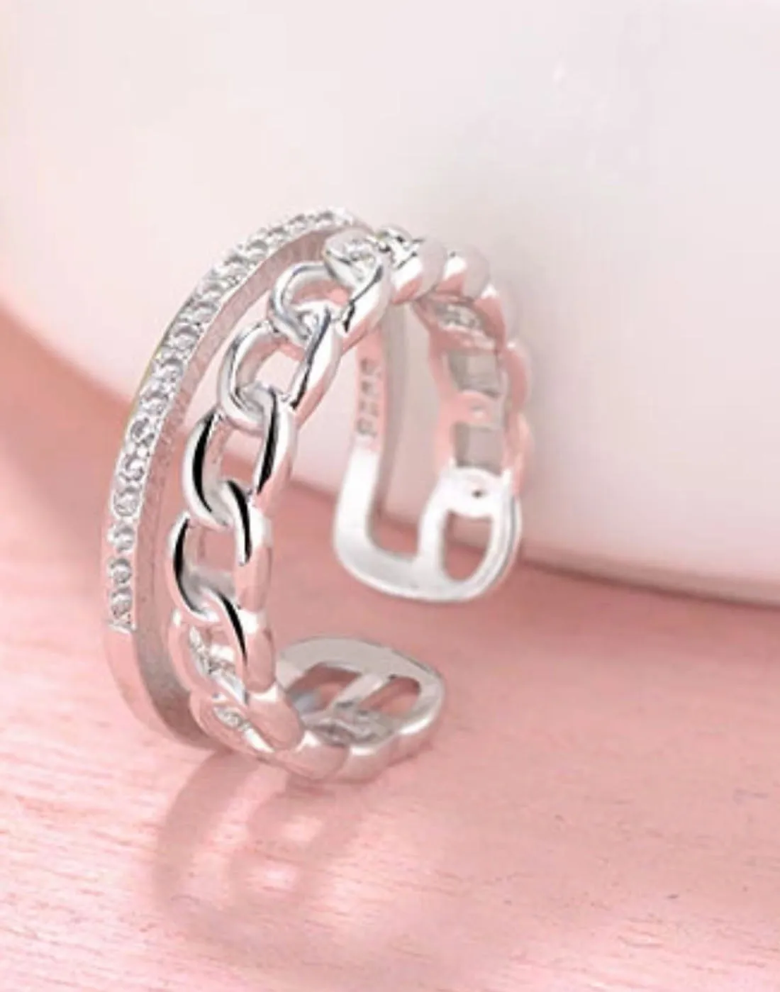 Platinum Plated Elegant Austrian Crystal Adjustable Ring