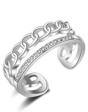 Platinum Plated Elegant Austrian Crystal Adjustable Ring