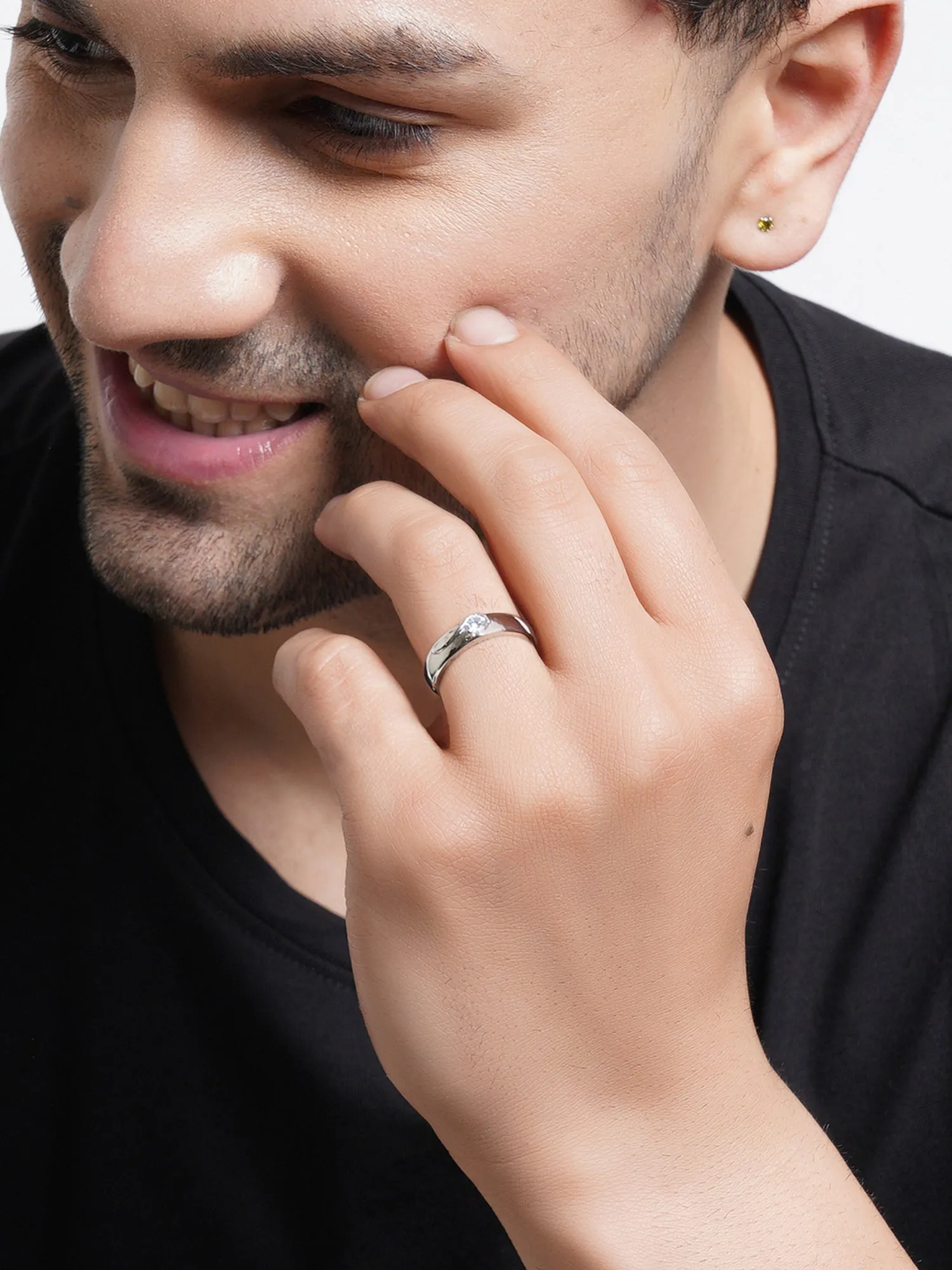 Platinum Plated Elegant Couple Adjustable Solitare Ring