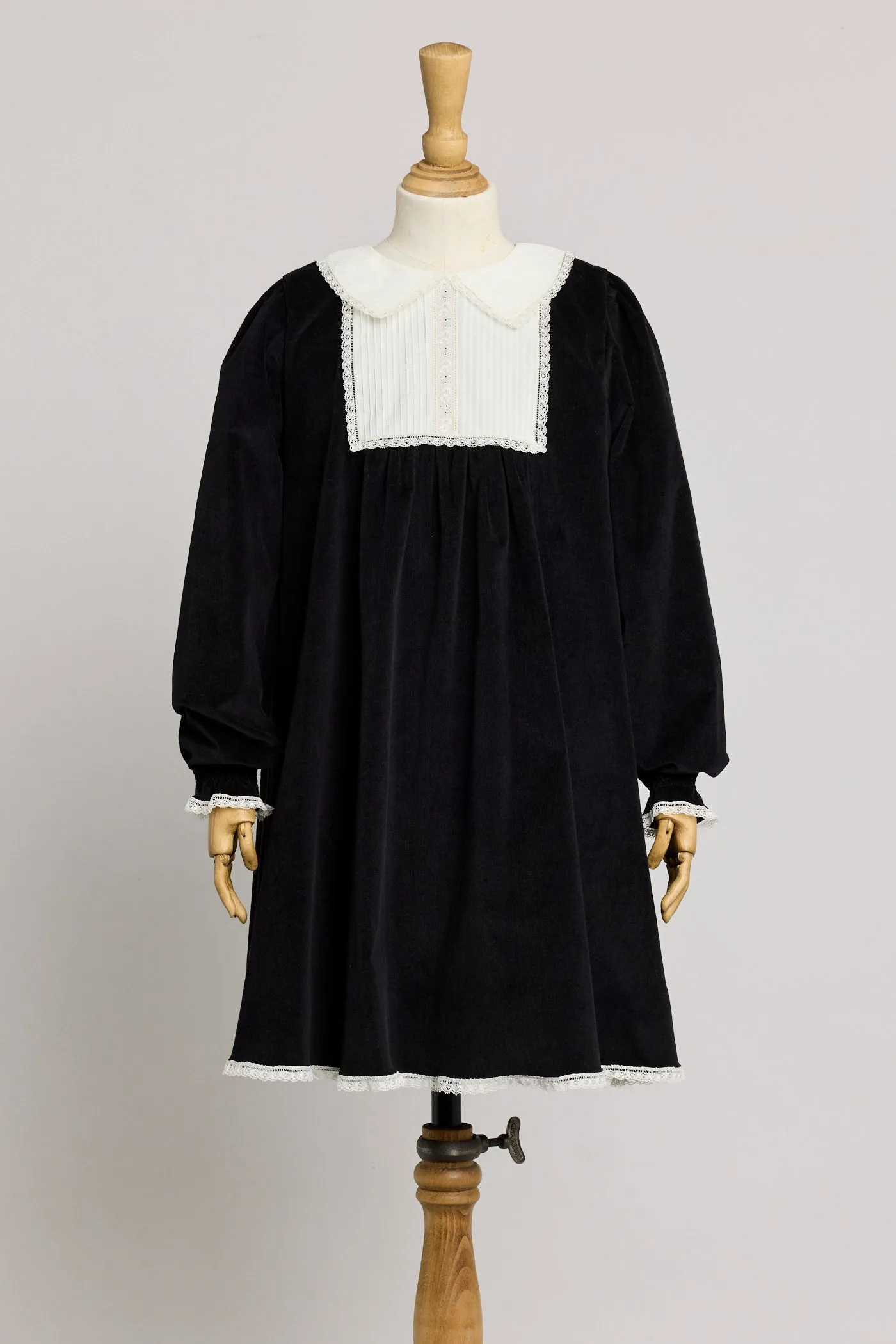 Pleated Dress in Black BabyCord