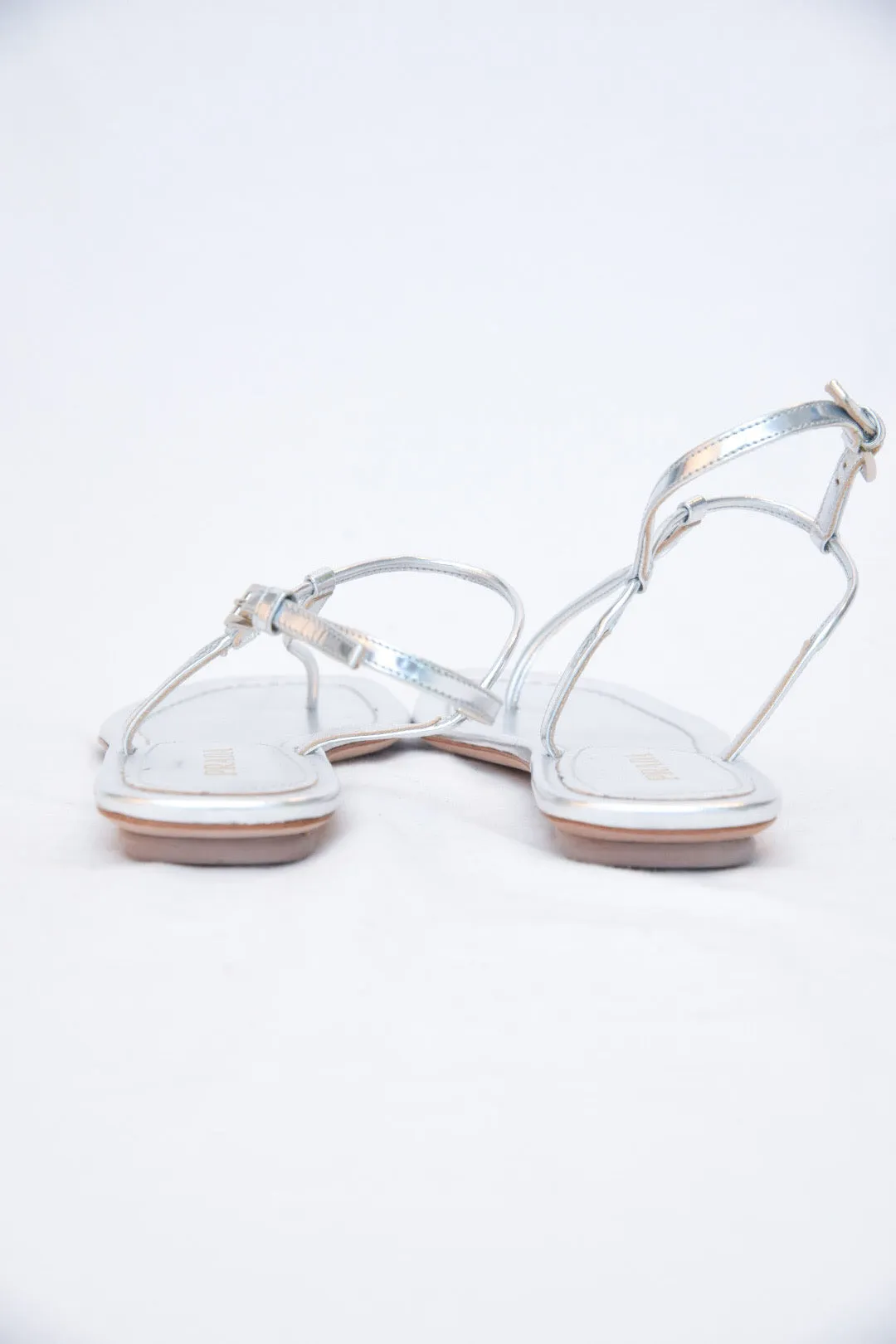 Prada Flat Metallic Leather T-Strap Sandal