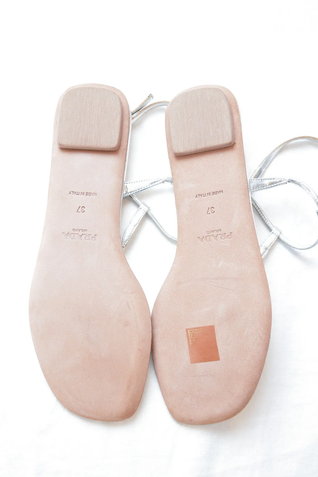 Prada Flat Metallic Leather T-Strap Sandal