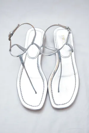 Prada Flat Metallic Leather T-Strap Sandal