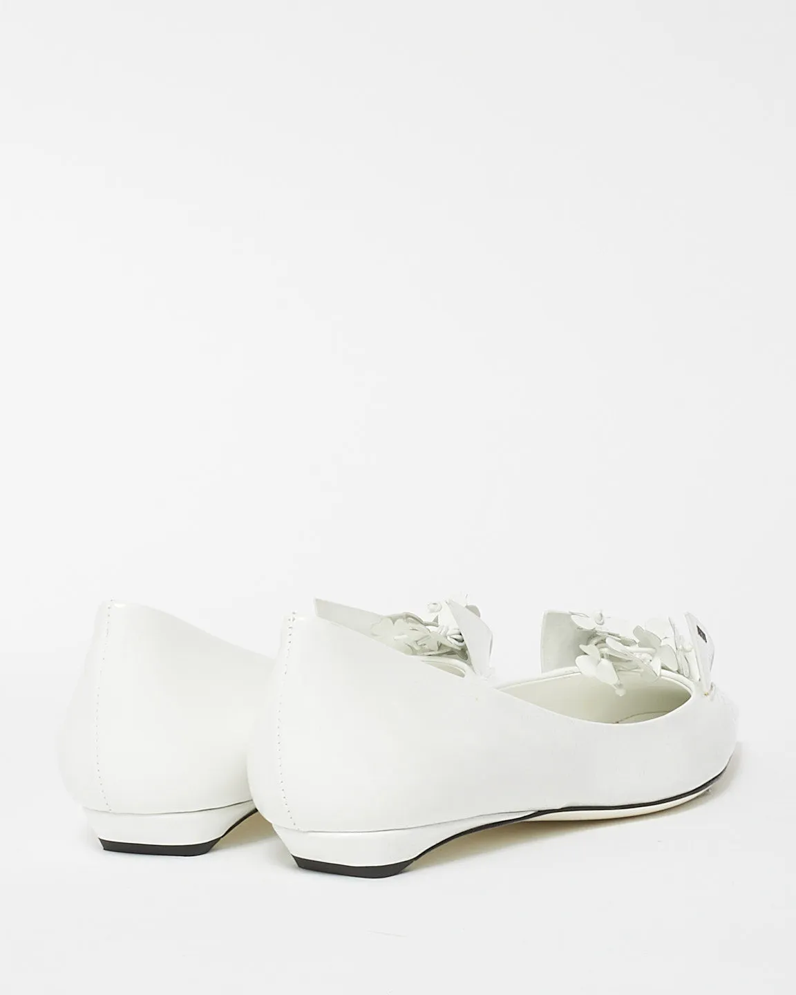 Prada White Leather Floral Appliqué Flats - 36.5