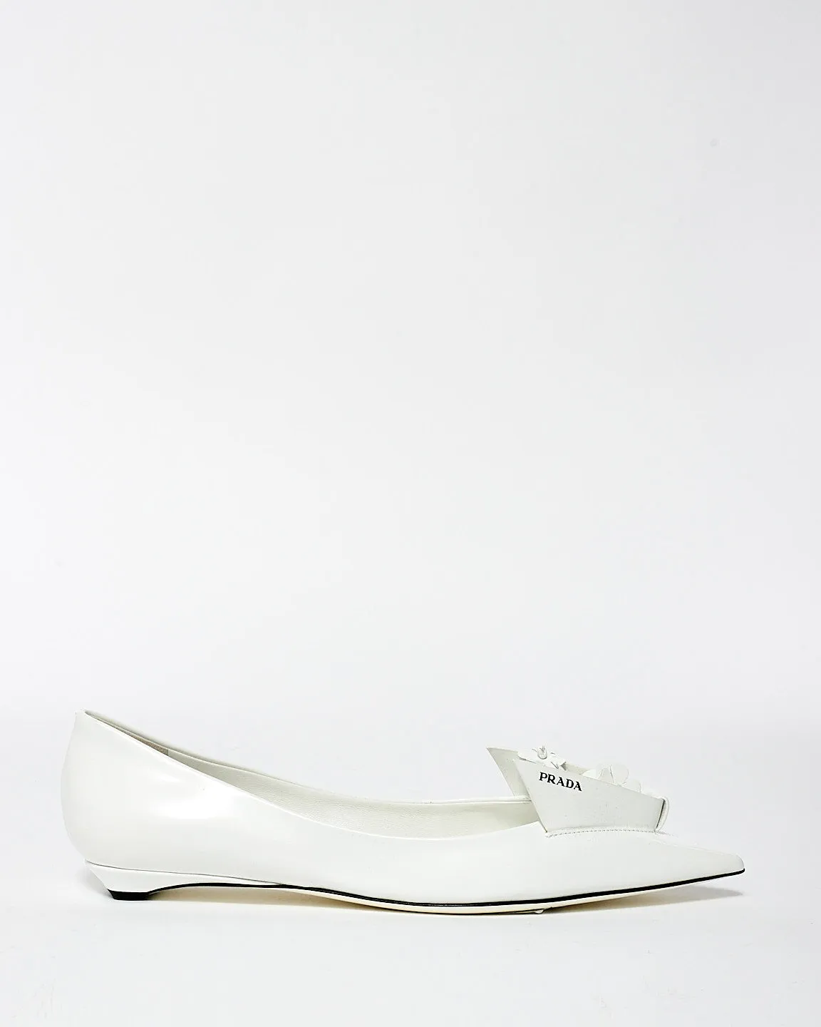 Prada White Leather Floral Appliqué Flats - 36.5