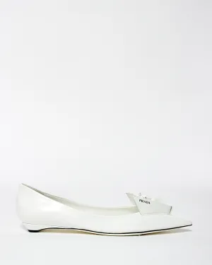 Prada White Leather Floral Appliqué Flats - 36.5