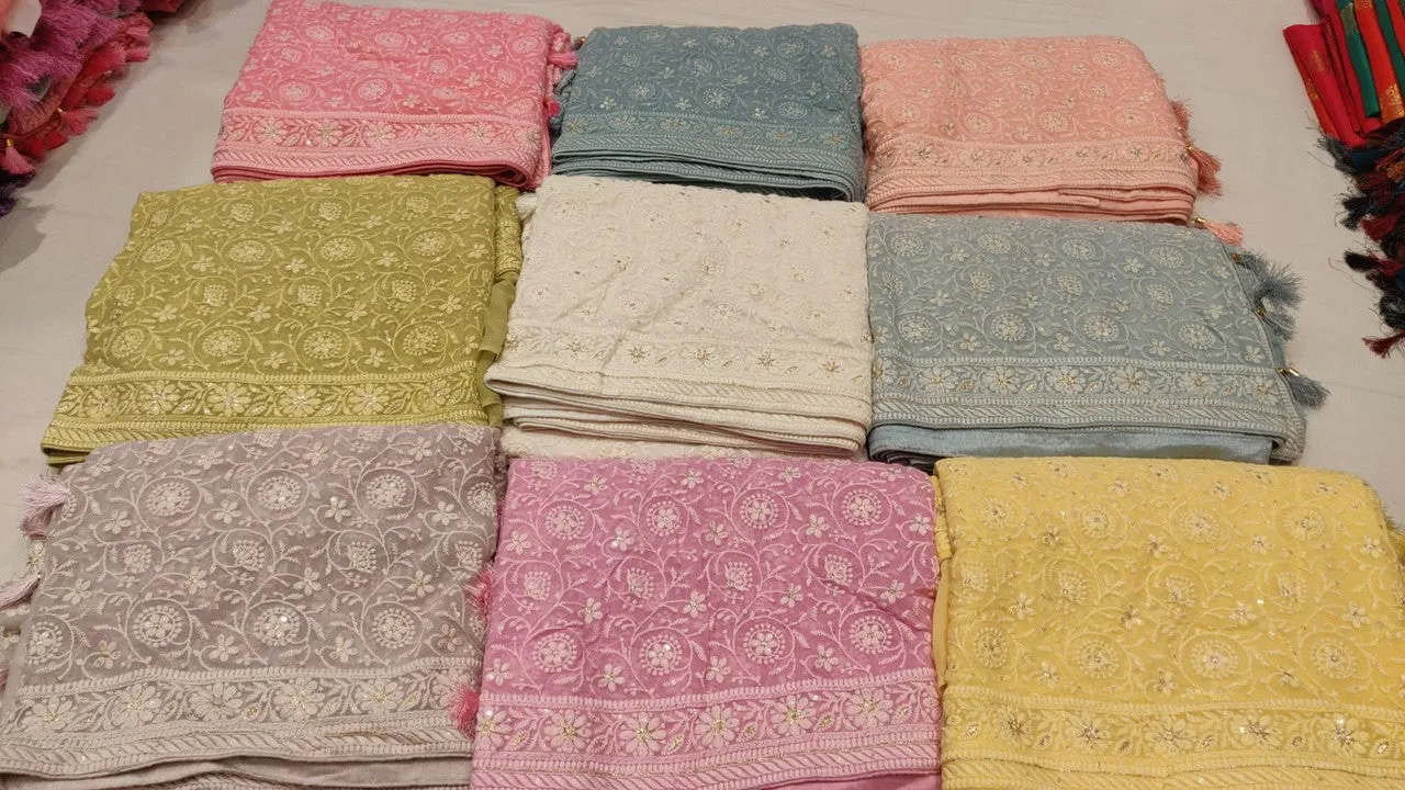 Presenting New Exclusive Pure Georgette Chikankari Saree