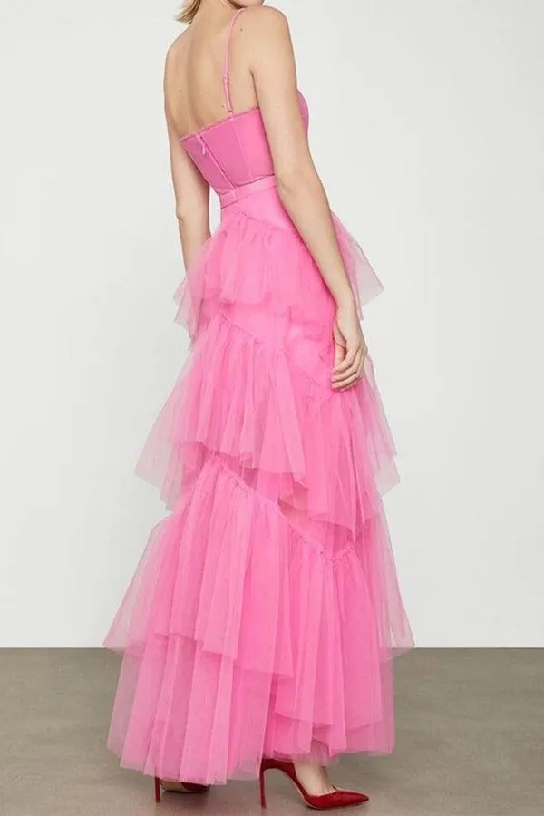 Princess Hot Pink Tiered Tulle Long Prom Dress Evening Dress TP1144