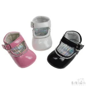 PU SHOES W/VELCRO STRAP, BUCKLE & DIAMONTE: B2178