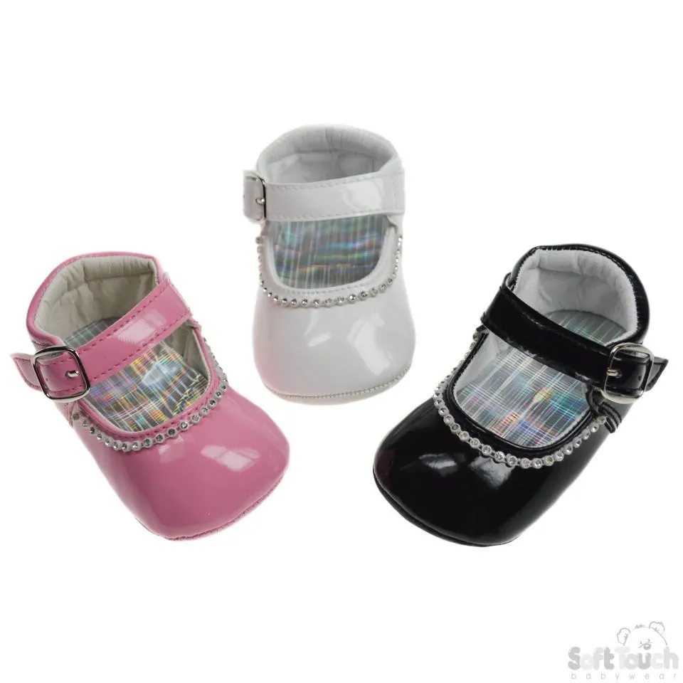 PU SHOES W/VELCRO STRAP, BUCKLE & DIAMONTE: B2178