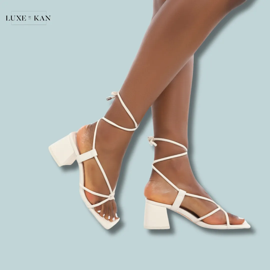 PUBLIC DESIRE ALOHA LACE UP BLOCK MID HEELED SANDALS