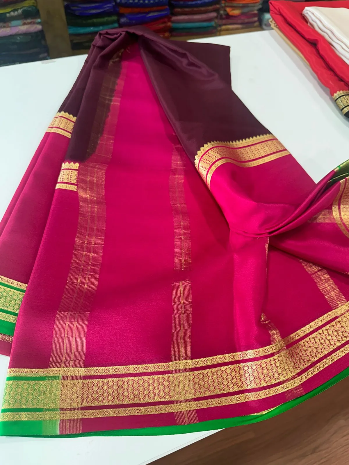 Pure Mysoore Silk Saree In Double Shade