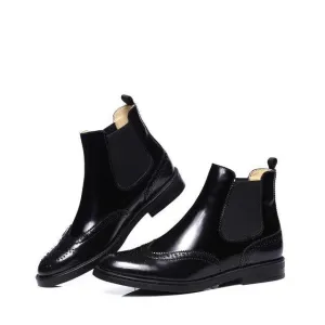 quality flats genuine leather chelsea boots slip on winter warm fur boots women brogue shoes