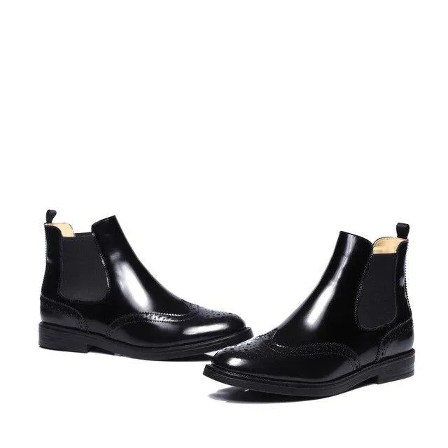 quality flats genuine leather chelsea boots slip on winter warm fur boots women brogue shoes