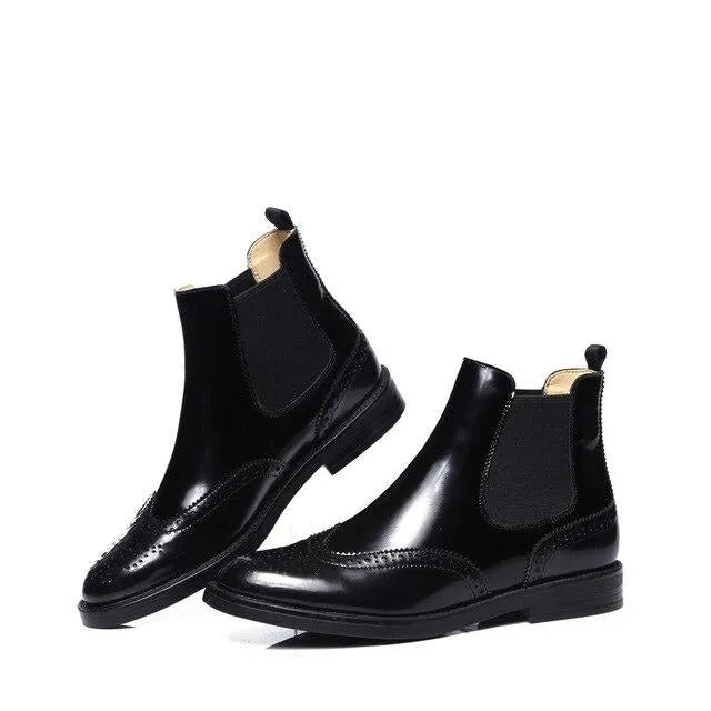 quality flats genuine leather chelsea boots slip on winter warm fur boots women brogue shoes