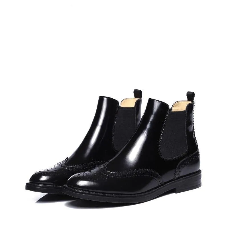 quality flats genuine leather chelsea boots slip on winter warm fur boots women brogue shoes