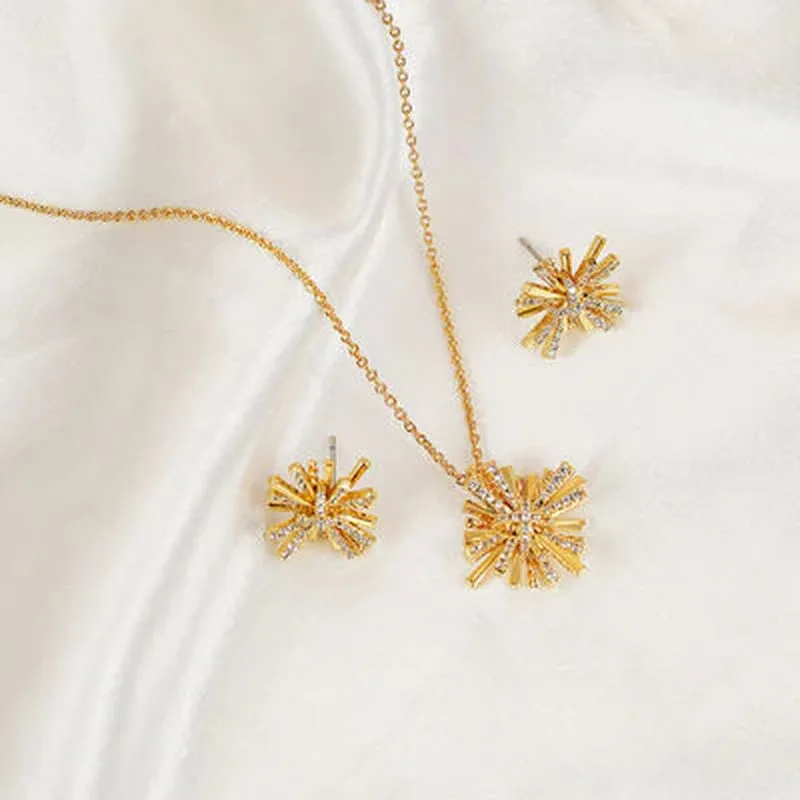 Radiant Starburst Gold-Plated Earrings & Necklace Set - Elevate Your Elegance!