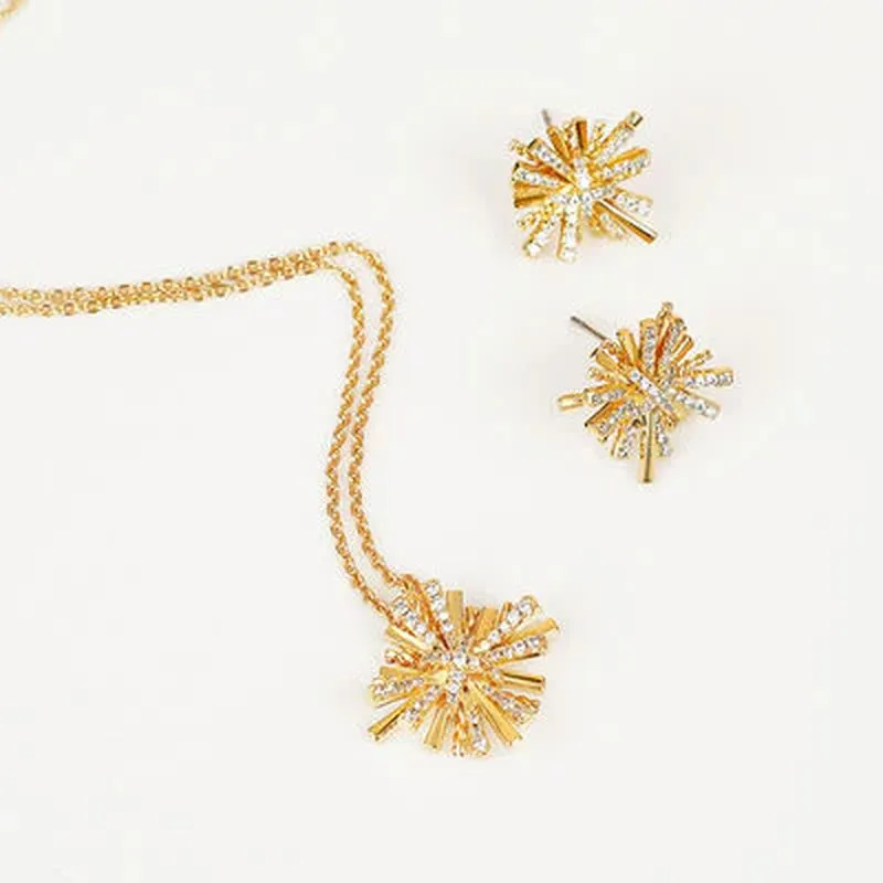 Radiant Starburst Gold-Plated Earrings & Necklace Set - Elevate Your Elegance!