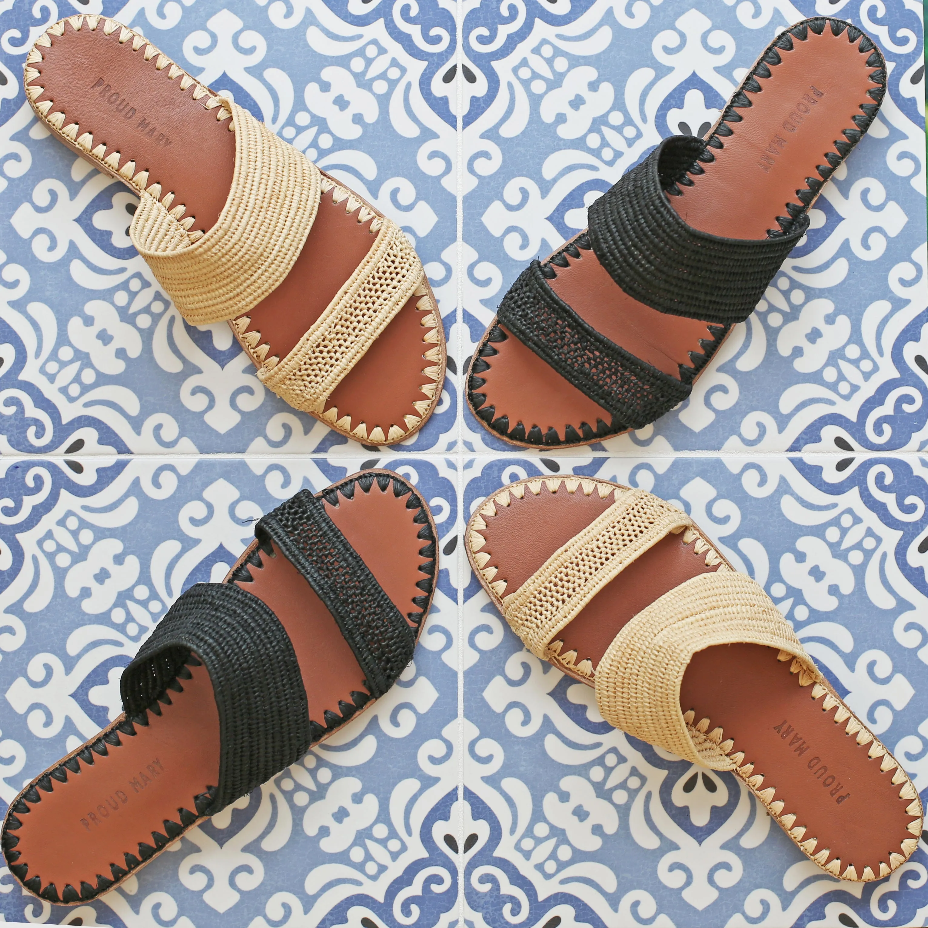 Raffia Two-Strap Slide (Natural)